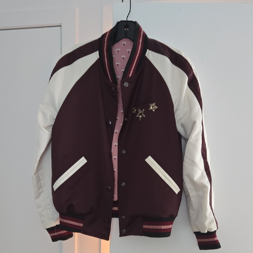 Coach Burgundy and Cream Bomber Jacket - Reversible